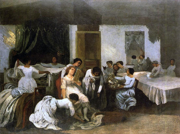  Gustave Courbet Dressing the Dead Girl (also known as Dressing the Bride) - Art Print