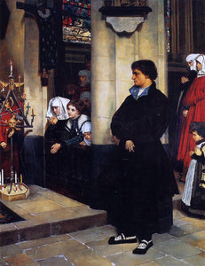  James Tissot During the Service (also known as Martin Luther's Doubts) - Art Print