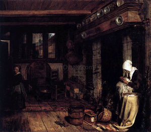  Esaias Boursse Dutch Interior with Woman Sewing - Art Print