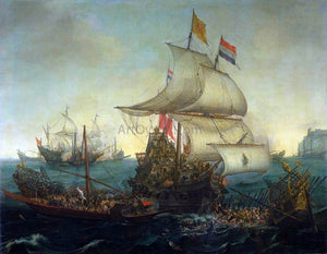  Hendrick Cornelisz Vroom Dutch Ships Ramming Spanish Galleys off the Flemish Coast in October 1602 - Art Print
