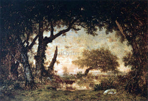  Theodore Rousseau Edge of the Forest at Fontainebleau, Setting Sun - Art Print