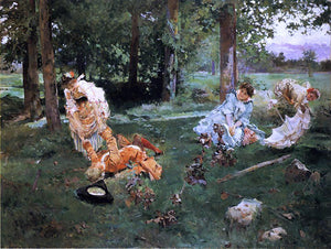  Emilio Sala y Frances Elegant Figures in a Summer Garden - Art Print