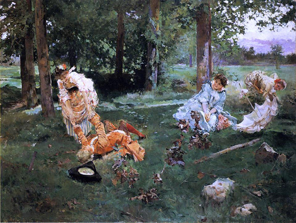  Emilio Sala y Frances Elegant Figures in a Summer Garden - Art Print