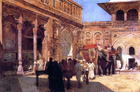  Edwin Lord Weeks Elephants and Figures in a Courtyard, Fort Agra - Art Print