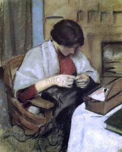  August Macke Elizabeth Gerhardt, Sewing (also known as Girl Sewing) - Art Print