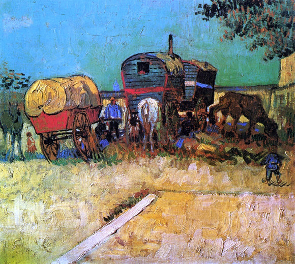  Vincent Van Gogh An Encampment of Gypsies with Caravans - Art Print