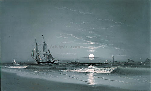  David Johnston Kennedy Entrance to Harbor - Moonlight - Art Print