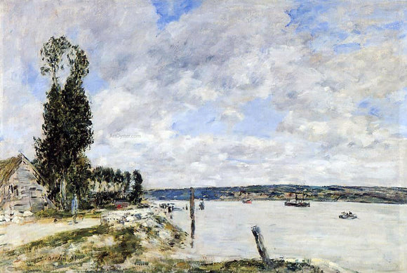  Eugene-Louis Boudin Environs de Quillebeuf, Le Bac de la Mailleraye - Art Print