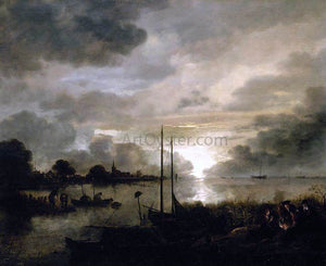  Aert Van der Neer Estuary Landscape by Moonlight - Art Print