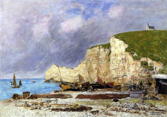  Eugene-Louis Boudin Etretat, Beached Boats and Falaise d'Amont - Art Print
