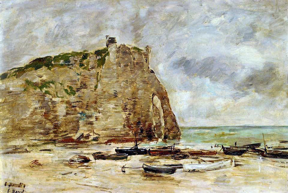  Eugene-Louis Boudin Etretat, Beached Boats and the Cliff of Aval - Art Print