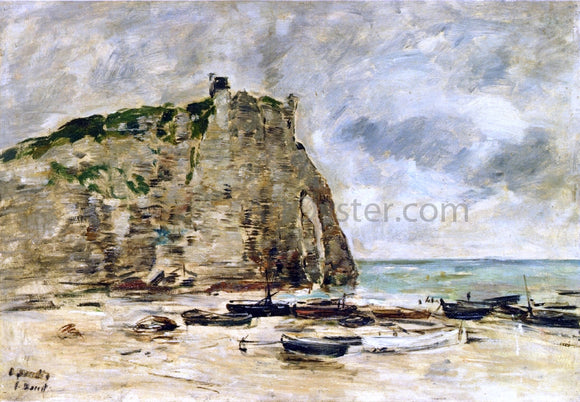  Eugene-Louis Boudin Etretat, Beached Boats and the Falaise d'Aval (study) - Art Print