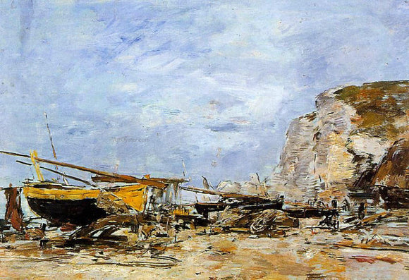  Eugene-Louis Boudin Etretat, Boats Stranded on the Beach - Art Print