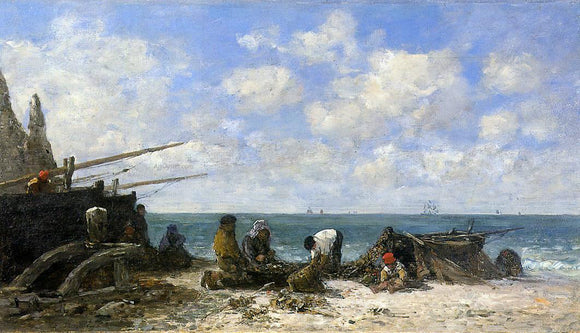  Eugene-Louis Boudin Etretat: Fishermen on the Beach - Art Print