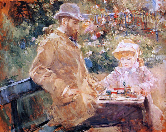  Berthe Morisot Eugene Manet and His Daughter at Bougival - Art Print