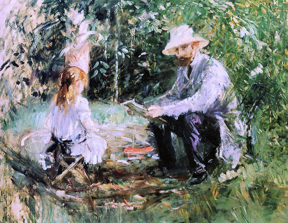  Berthe Morisot Eugene Manet and His Daughter in the Garden - Art Print