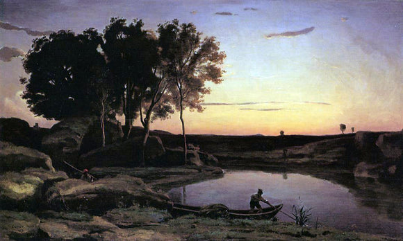  Jean-Baptiste-Camille Corot Evening Landscape (also known as The Ferryman, Evening) - Art Print