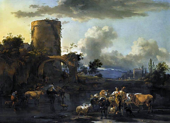  Nicolaes Berchem Evening Landscape - Art Print