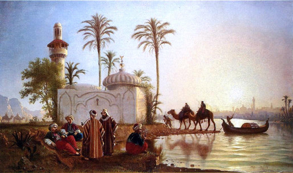  Fortunato Arriola Evening Smoke by the Mosque - Art Print