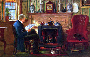  Edward Lamson Henry Examining Illustrations by the Fire - Art Print