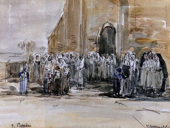  Eugene-Louis Boudin Exiting from Mass at Plougastel - Art Print