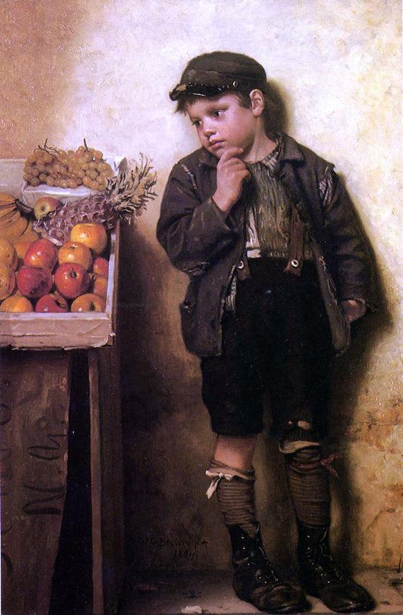  John George Brown Eying the Fruit Stand - Art Print