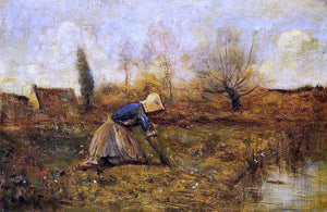  Jean-Baptiste-Camille Corot Farmer Kneeling Picking Dandelions - Art Print