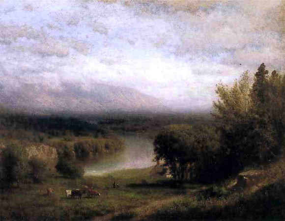  Alexander Helwig Wyant Farmhouse in a River Valley - Art Print