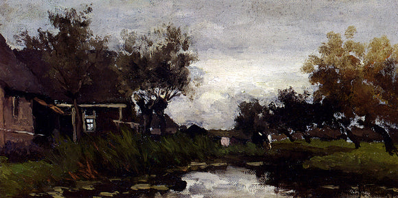  Johann Hendrik  Weissenbruch Farmhouses On The Waterfront - Art Print
