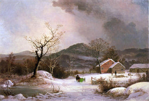  George Henry Durrie Farmstead and Sleigh in Winter - Art Print