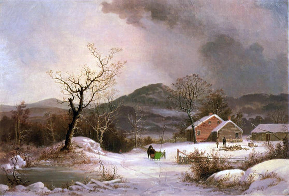  George Henry Durrie Farmstead and Sleigh in Winter - Art Print
