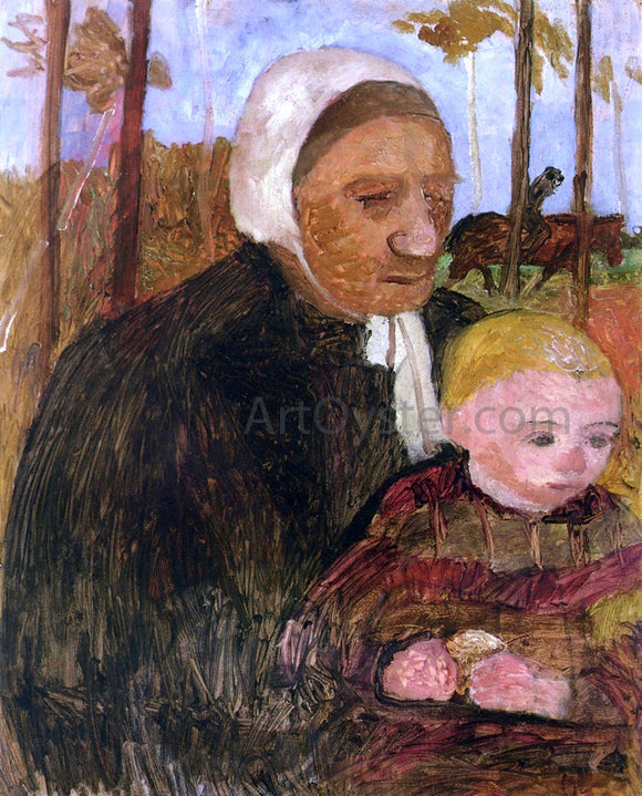  Paula Modersohn-Becker Farmwoman with Child, Rider in the Background - Art Print