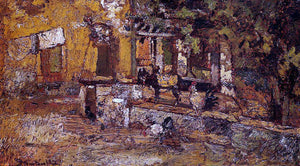  Adolphe-Joseph-Thomas Monticelli Farmyard with Donkeys and Roosters - Art Print