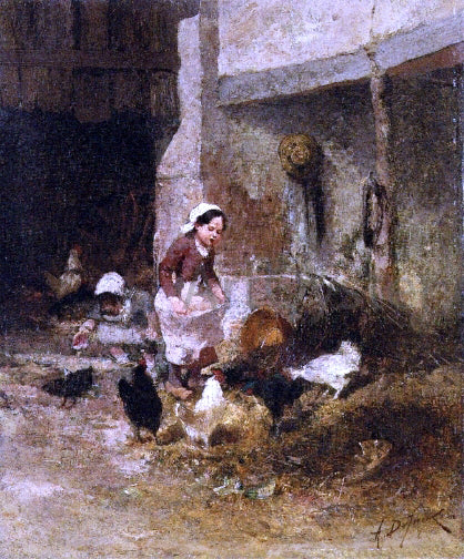  Alexandre Defaux Feeding the Chickens - Art Print