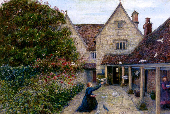  Maria Spartali Stillman Feeding The Doves At Kelmscott Manor, Oxfordshire - Art Print