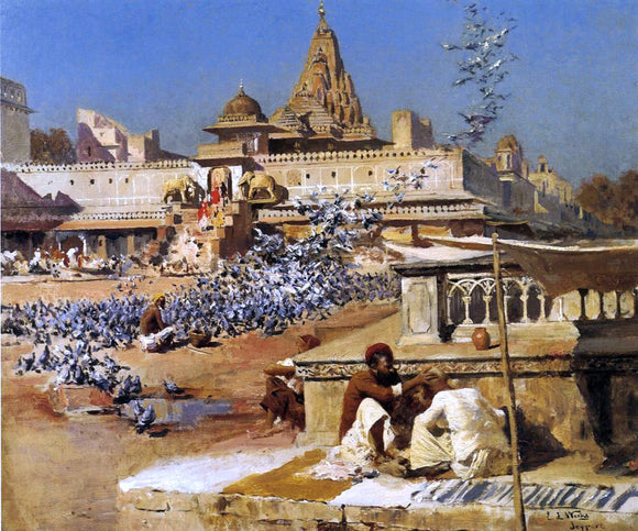  Edwin Lord Weeks Feeding the Sacred Pigeons, Jaipur - Art Print