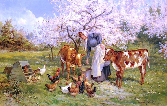  Claude Cardon Feeding Time In The Orchard - Art Print