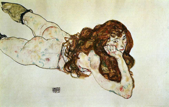  Egon Schiele Female Nude Lying on Her Stomach - Art Print