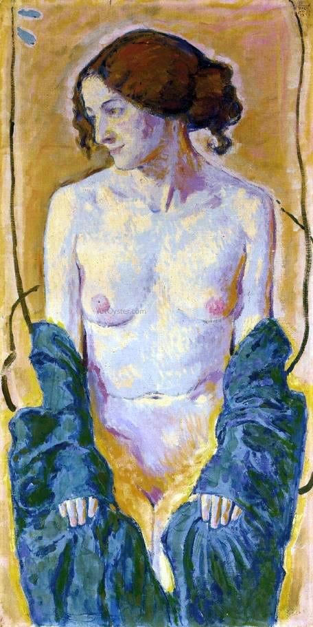  Koloman Moser Female Nude with Blue Shawl - Art Print