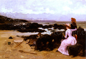  Ernest Ange Duez Femme Et Enfants Sur La Plage - Art Print