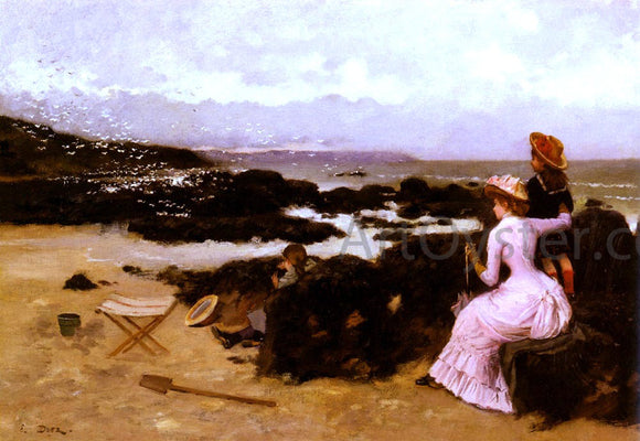  Ernest Ange Duez Femme Et Enfants Sur La Plage - Art Print