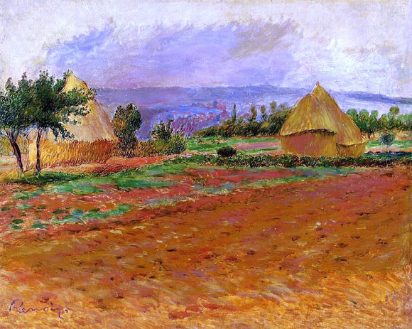  Pierre Auguste Renoir Field and Haystacks - Art Print