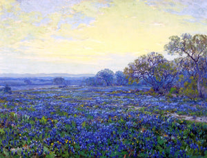  Julian Onderdonk Field of Bluebonnets under Cloudy Sky - Art Print