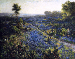  Julian Onderdonk Field of Texas Bluebonnets and Prickly Pear Cacti - Art Print