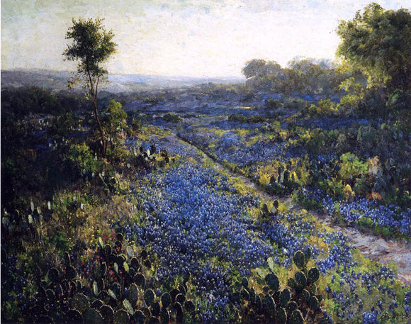  Julian Onderdonk Field of Texas Bluebonnets and Prickly Pear Cacti - Art Print