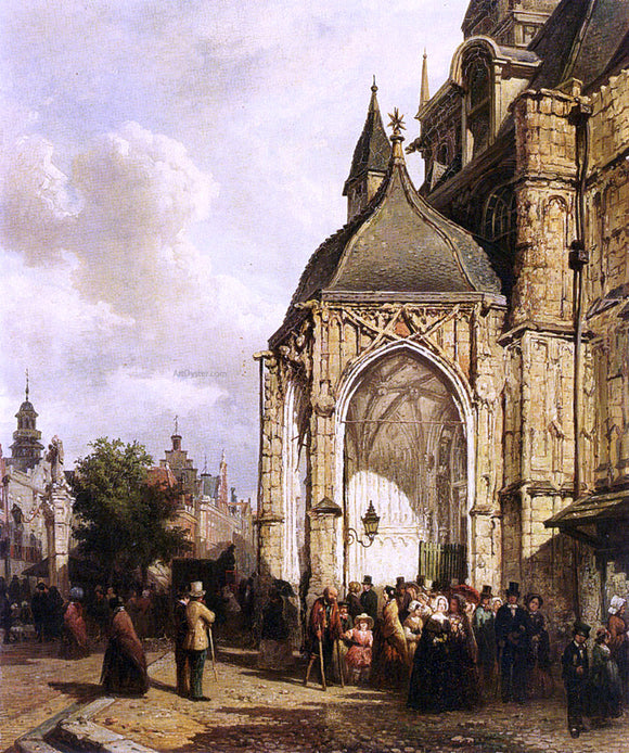  Elias Pieter Van Bommel Figures At The Entrance Of The St. Stevens Church, Nijmegen - Art Print