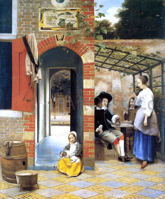  Pieter De Hooch Figures Drinking in a Courtyard - Art Print
