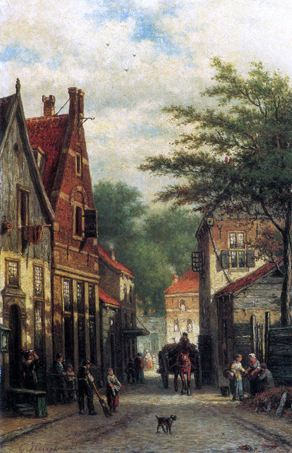  Georgius Heerebaart Figures in a Dutch Town - Art Print