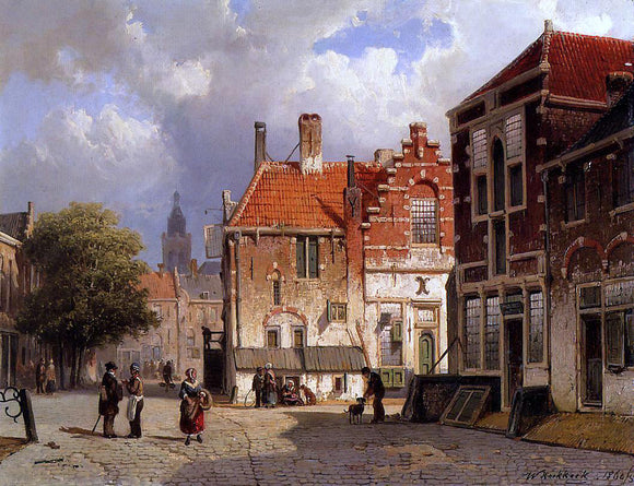  Willem Koekkoek Figures in a Dutch Town Square - Art Print