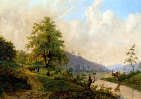  Willem Bodemann Figures in a River Landscape - Art Print